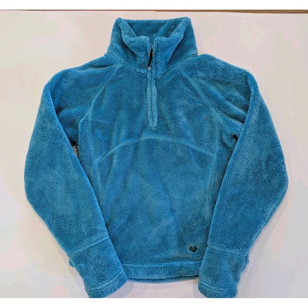 Obermeyer Medium Furry Fleece Quarter Zip Sweater Jacket Teal Blue Girls Skiing